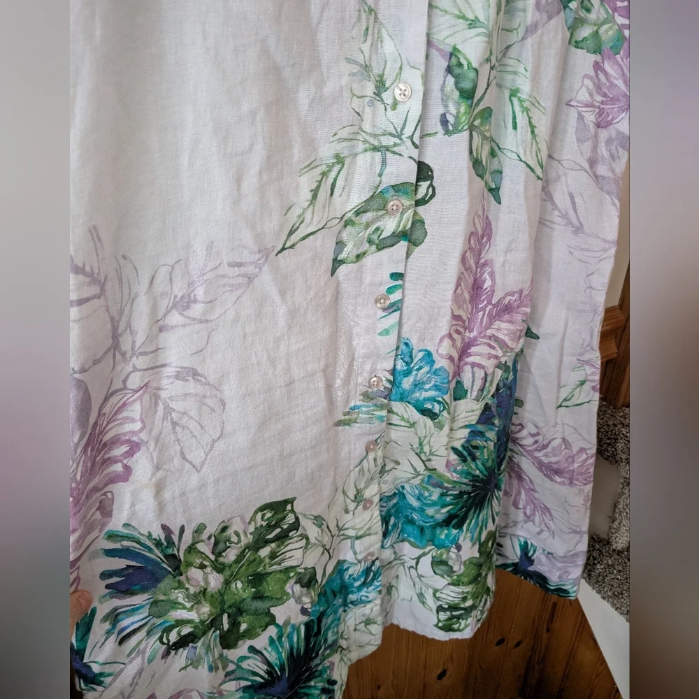 Chico's Linen‎ Button Down Floral Lightweight Shirt Dress Size 1 (Medium) - Picture 2 of 7
